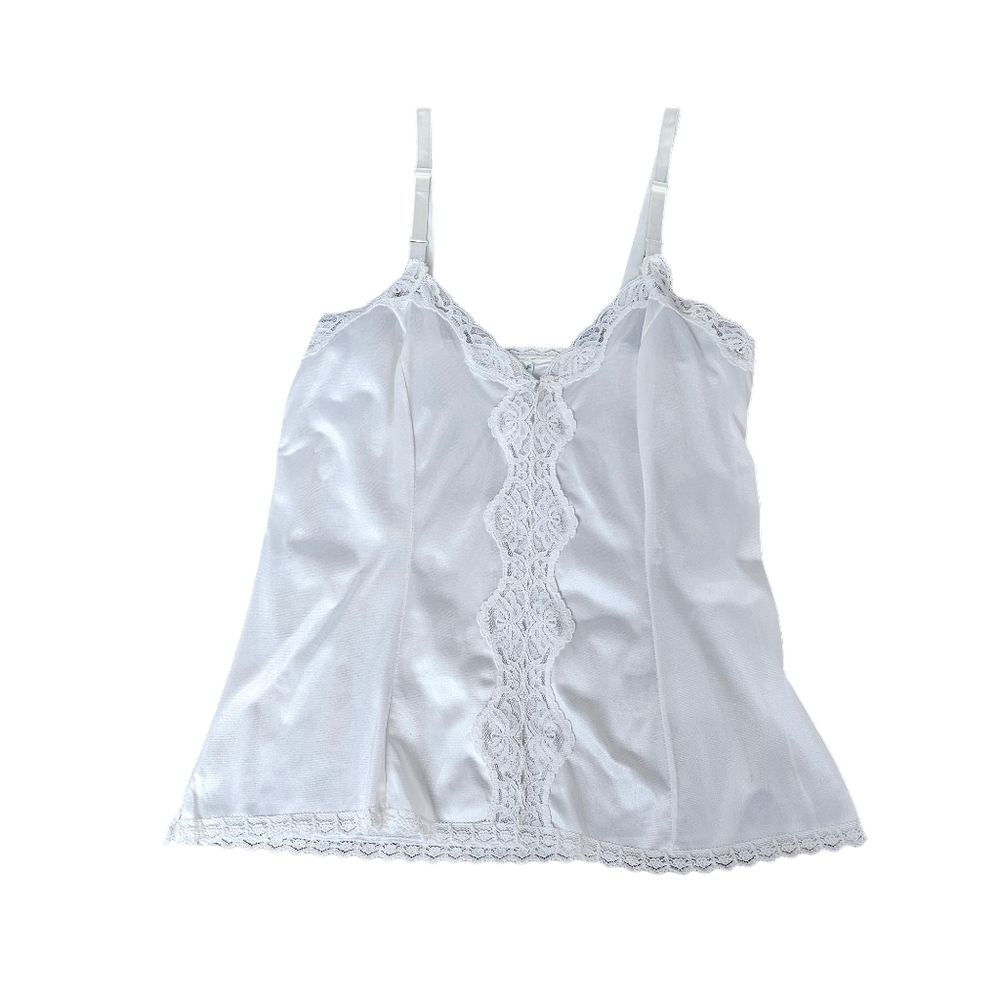 Mel-Lin White Vintage Camisole with Lace Front Trim, Size Extra Small